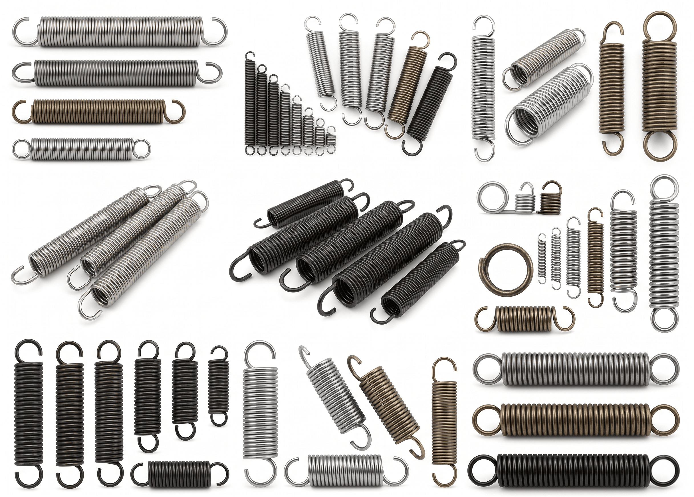 Product grid of extension springs with different hook ends