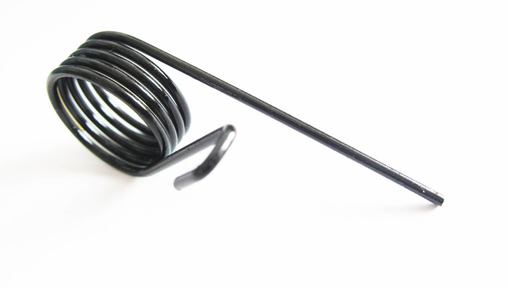 Black torsion spring with hooked leg